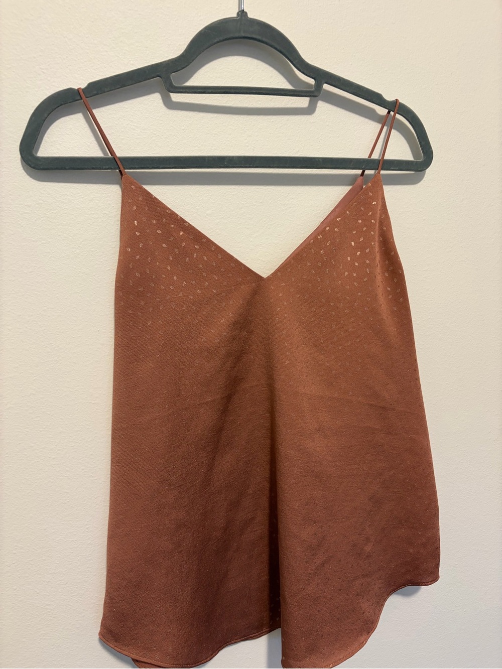 Express Rust Brown V-Neck Satin Cami with Perforated Detail